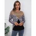 thumbnail image 2 of Color Block Leopard Print Long Sleeve Ribbed Knit Sweater for Women, 2 of 3