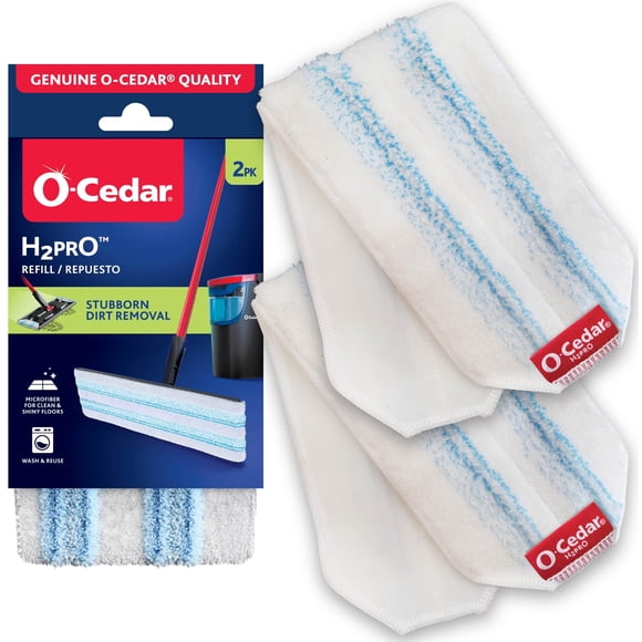 O-Cedar Juego de Almohadillas para trapeador H2prO genuinas (Paquete de 2) | Lavables a máquina | Recargas Reutilizables | Reemplazos de Cabezal de trapeador de Microfibra | Elimina el 99%