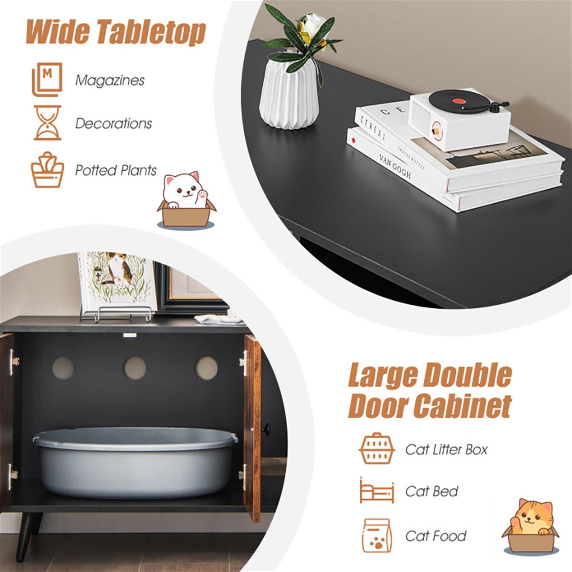 Kadyn 35" Pets Tiger Large Cat Litter Box Furniture Hidden, Pet House Enclosure, Cat House Washroom Cabinet Stool, Black