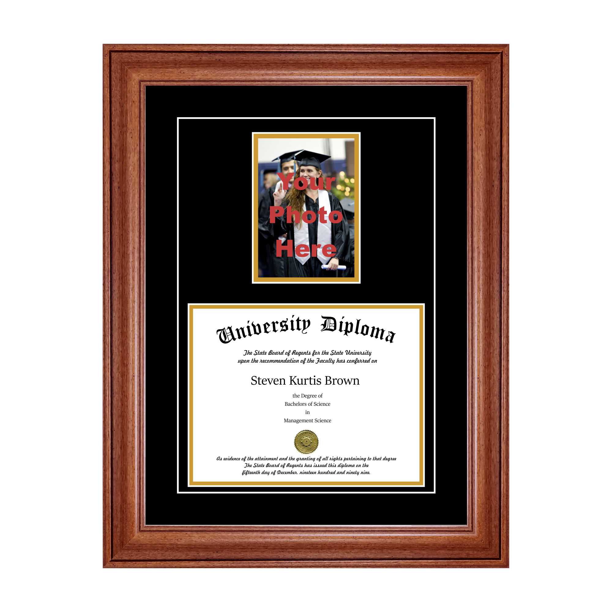 Single Diploma Frame with 5x7 Photo and Double Matting for 10