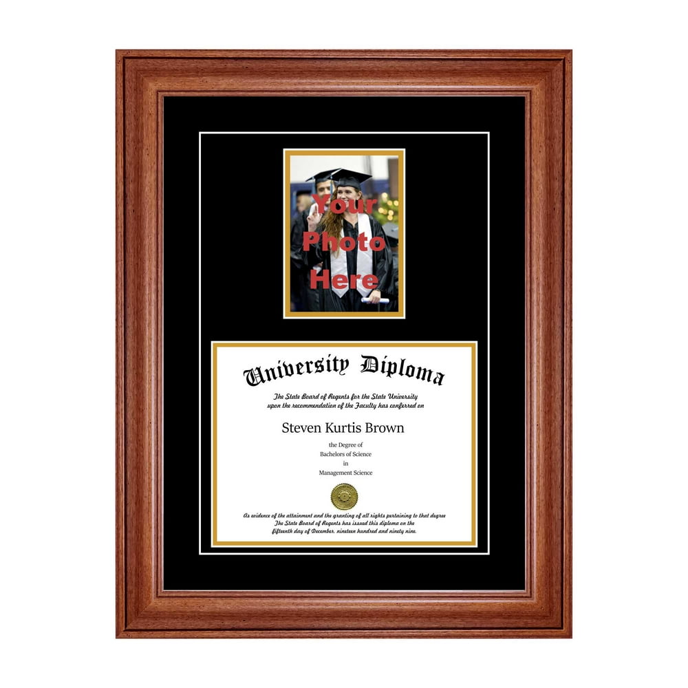 Single Diploma Frame with 5x7 Photo and Double Matting for 14" x 11