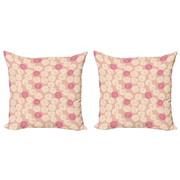 Ambesonne Abstract Throw Pillow Cover 2 Pack, Grunge Rose Petal Rounds, 16", Peach Champagne