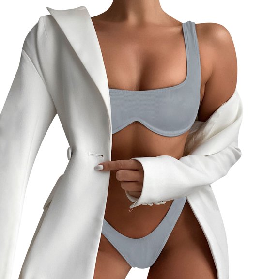 Sngxgn Swimsuits for Women Print Bathing Suits Strap V Neck Training Tummy Control Swimwear for Summer(Grey,L)