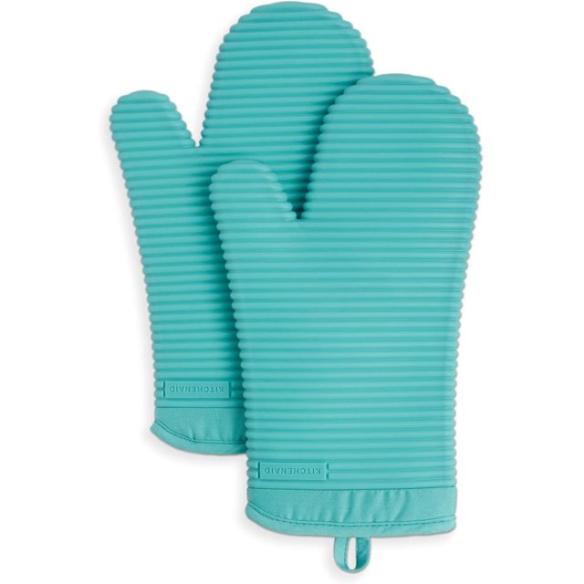 KitchenAid Ribbed Soft Silicone Oven Mitt Set, 7"x13", Milkshake 2 Count