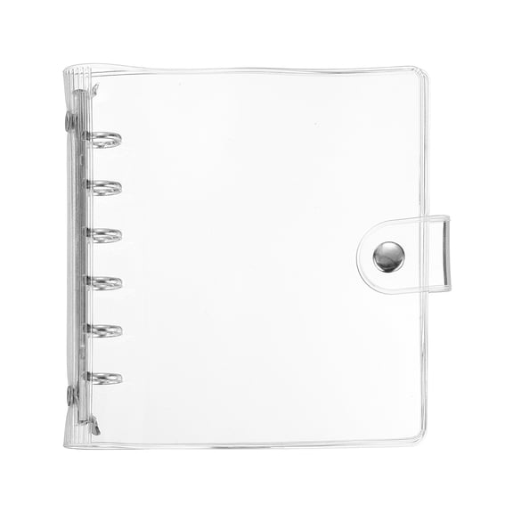 Uxcell A7 Binder Cover, Mini Square 6 Ring Transparent Soft PVC Refillable Notebook Shell with Snap Button Pockets Loose Leaf Journal Folders for Budget Planner, Silver Clip