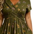 thumbnail image 4 of CHGBMOK Vintage Floral Wrap Midi Dress Women High Waist Tummy Control Short Sleeve Pocket Flowy Sundress S-5XL Elegant Dress for Wedding Party Daily Travel, 4 of 7