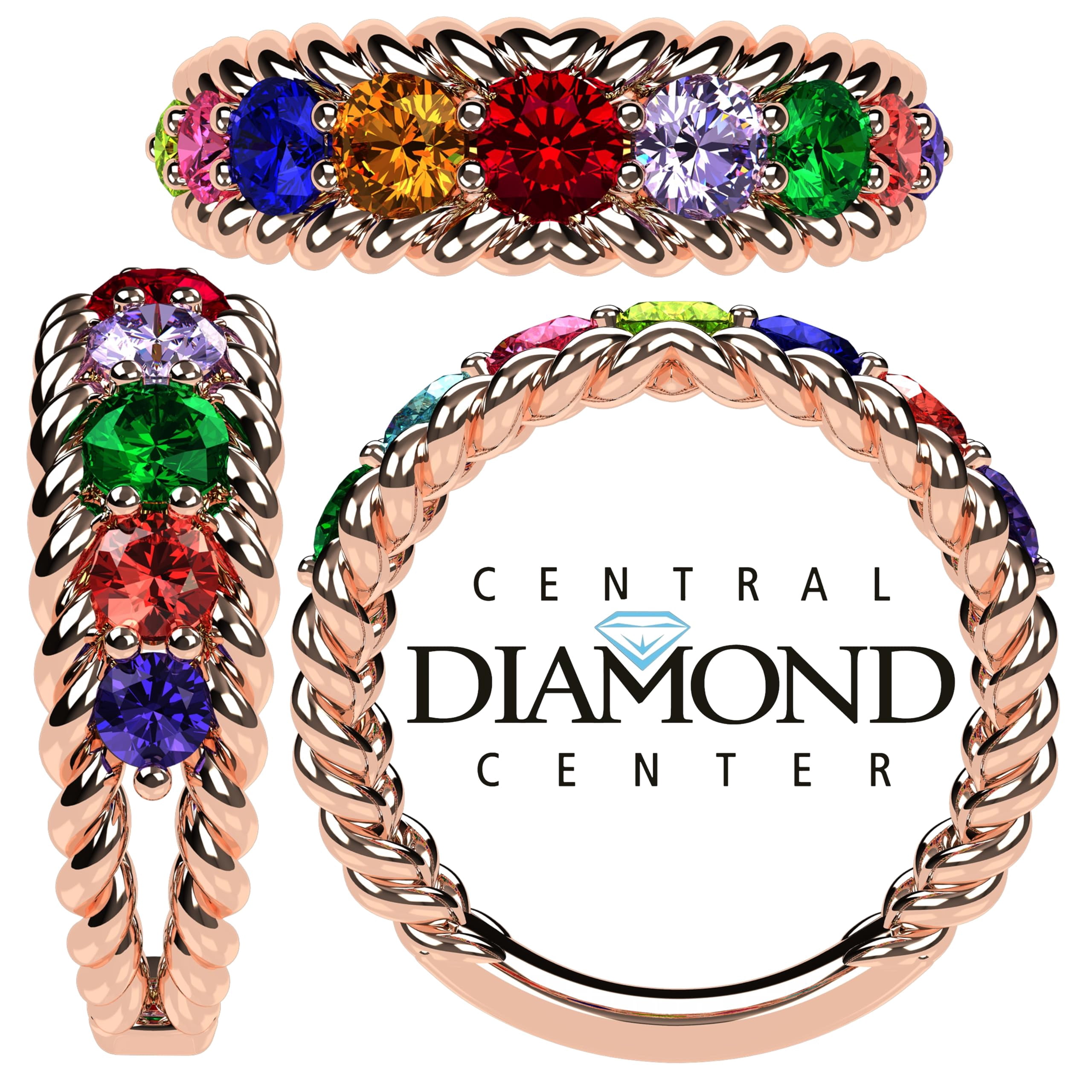 Nana Rope 1-10 Simulated Mothers Birthstone Ring for Women, 10K Rose Gold, Size 9 - Stone 10