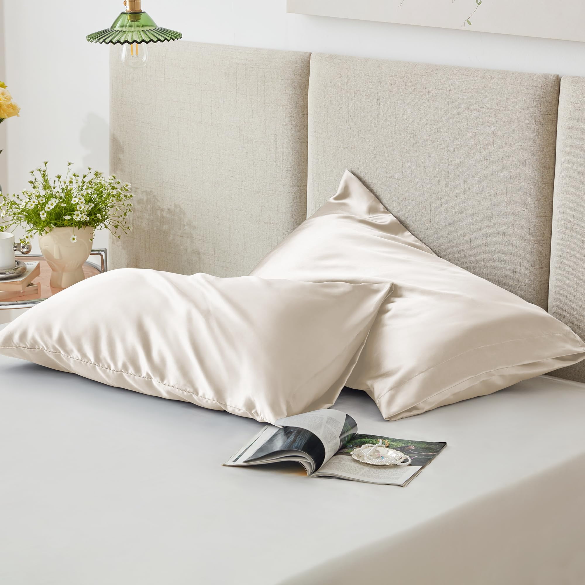 LOUDKS Satin Pillowcase Set of 2 Queen Size 20x30, Cooling Pillow Covers for Hair and Skin, Silky Smooth with Envelope Closure, Similar to Silk, White