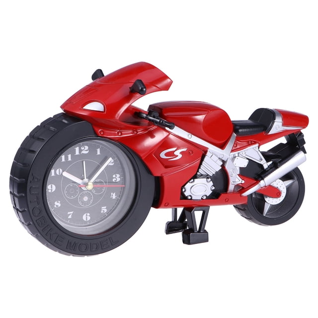 Cartoon Quartz Alarm Clock Motorcycle Model Unique Gift for Motor Lovers Kids without Batteries (Red)