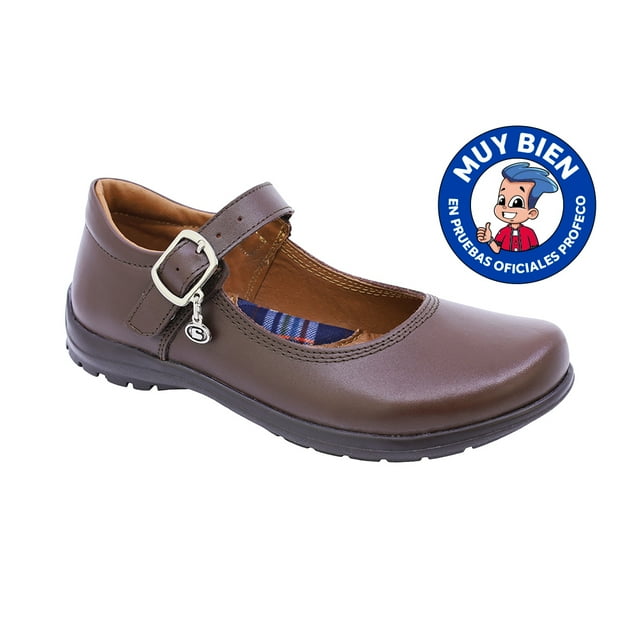 Zapato escolar Coqueta para niña de piel café Danna con hebilla