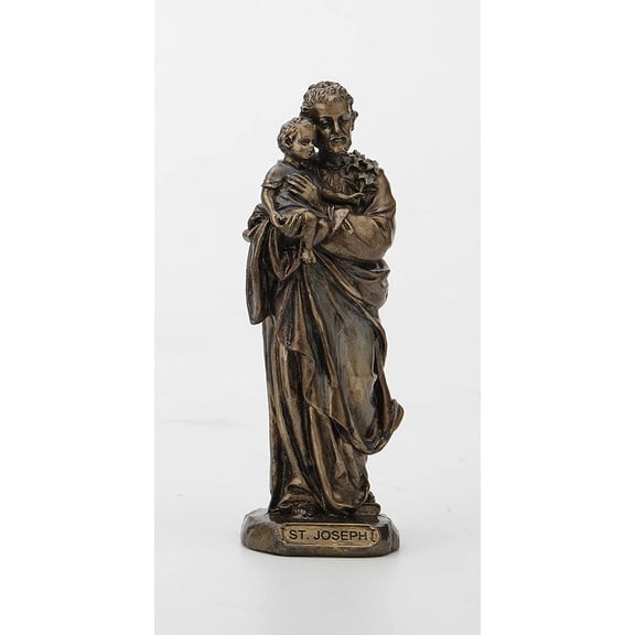 Veronese Design Saint Joseph Resin Statue Hand Painted Antique Bronze 3 3/8 Inch