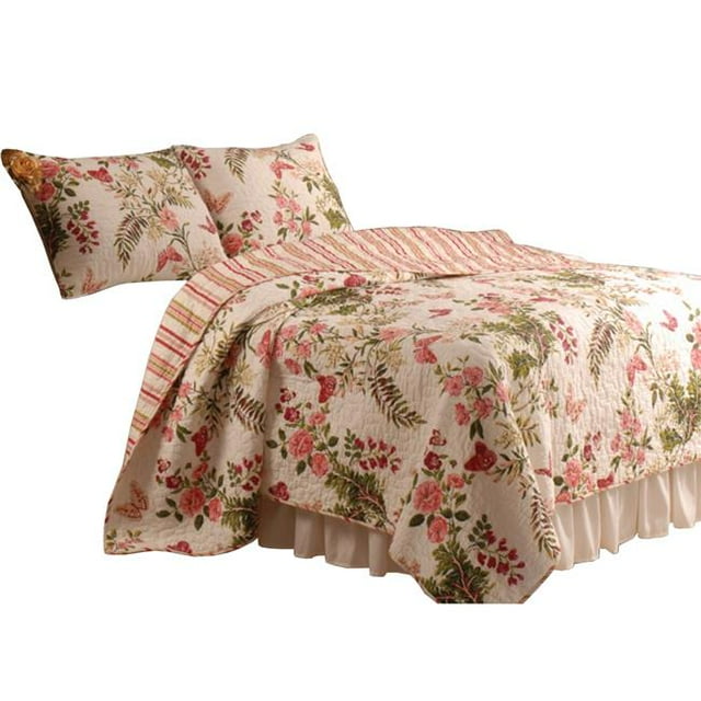 Benzara Ensemble de Courtepointe en Tissu Atlanta, Imprimés Papillon, 3 Pcs, Taille King, Multicolore