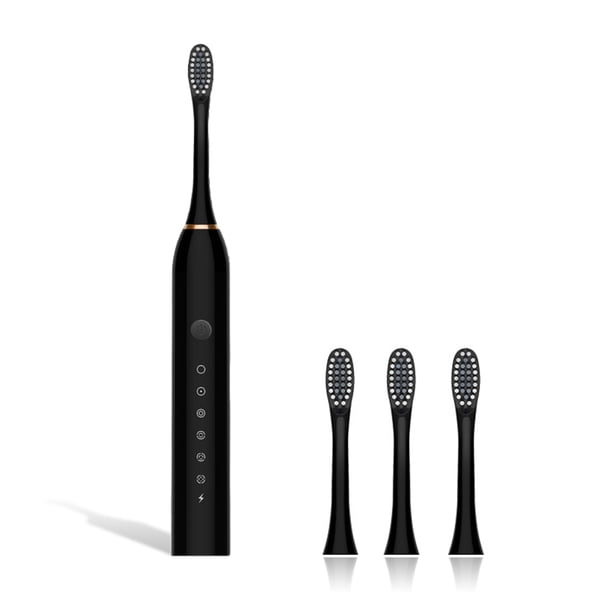 Cepillo de dientes sonoricos eléctricos 1.5W IPX-7 impermeable 800mAh 6 engranajes Copa de dientes Casa Dispositivo de limpieza de inodoro con 4 cabezas de pinceles negro sidaley HA028219-03B