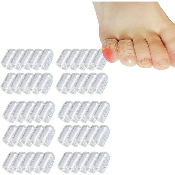 50 Pcs Silicone Toe Protectors,Anti-Friction Breathable Gel Toe Covers, Little Toe Caps Guards Toe Sleeves for Corns, Blisters, Ingrown Toenails