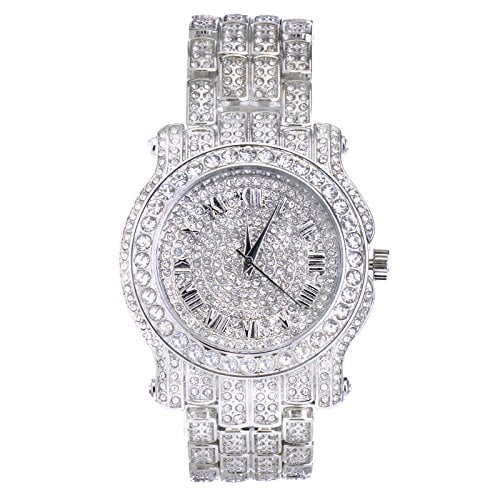 Techno Pave Totally Iced Out Pave Silver Tone Hip Hop Men's Bling Bling Watch