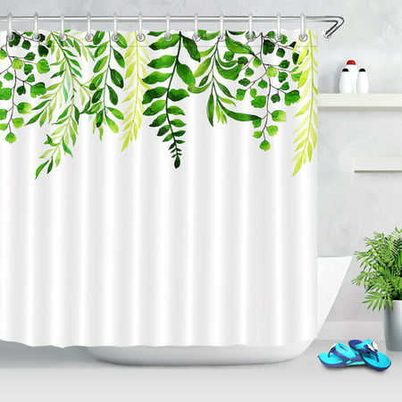 180x180cm Watercolor Green Leaves, Green Leaves Shower Curtain