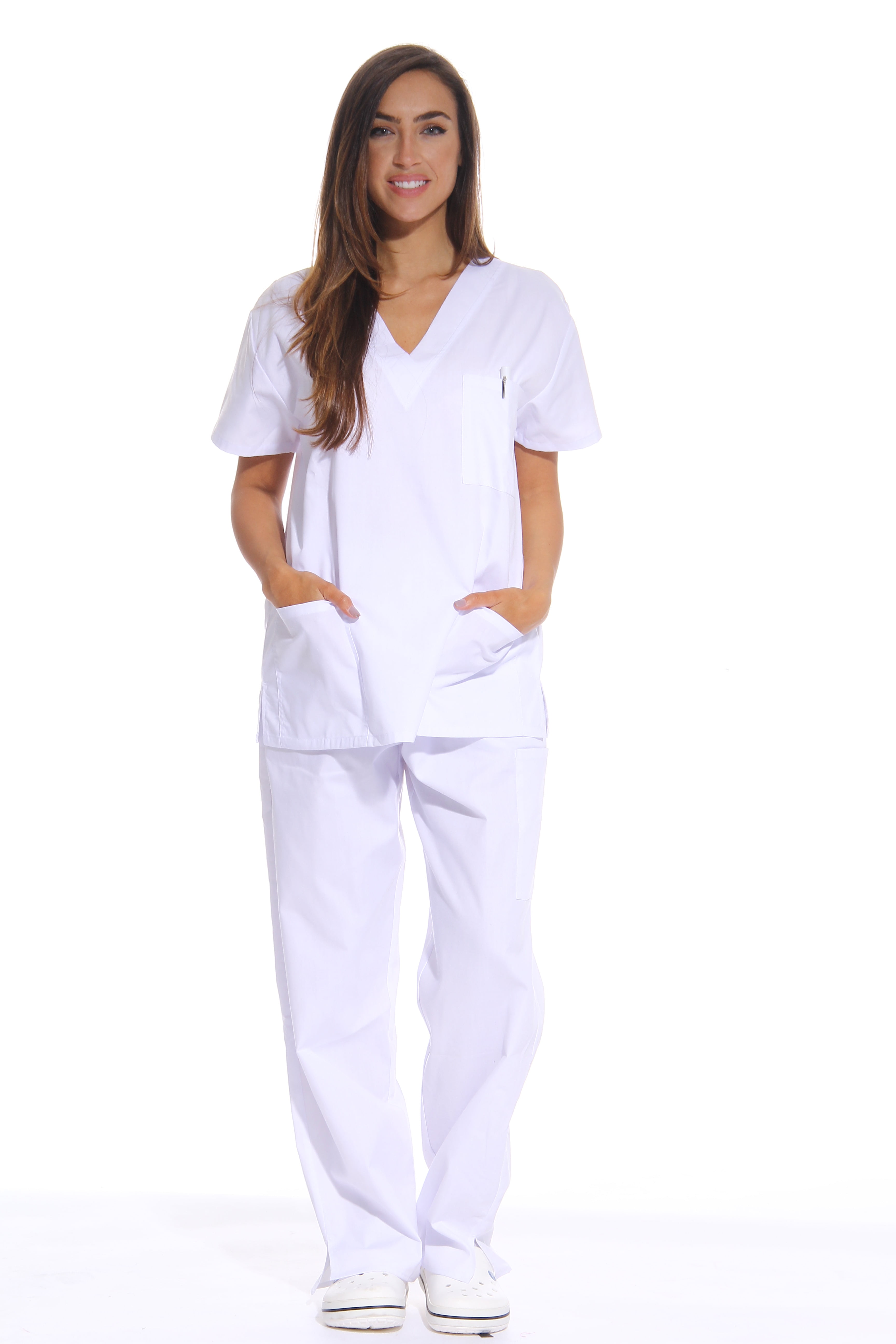 Just Love Women S Scrub Sets Six Pocket Medical Scrubs V Neck With Cargo Pant White Plus 1x