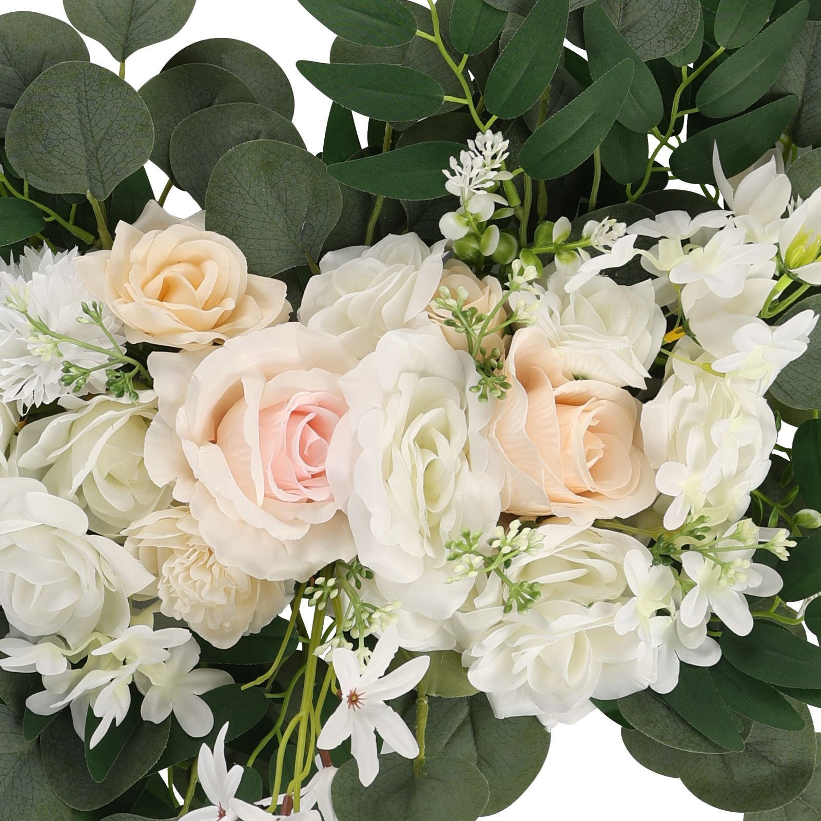 Wedding Arch Flower Kit 21ft Drape with Silk Flowers and Eucalyptus 5x6.5ft Arch Compatible Gold Foil Trim for Ceremony Decor