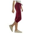 thumbnail image 1 of Womens Cargo Pants With Pockets Comfortable Elastic Waist Button Side Pockets 2 Pocket Yoga Cropped Cargo Women’S Pants Red S, 1 of 4