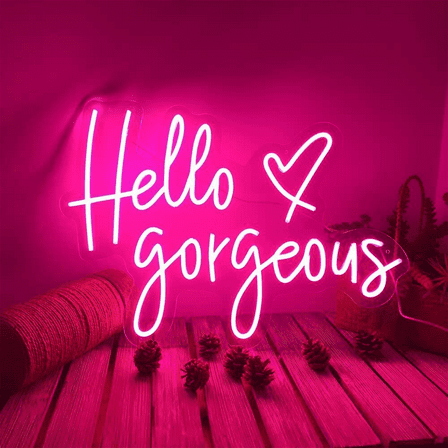 Queen Sense 20"x14" Hello Gorgeous Heart LED Sign Light Wall Decor Party Night Lights Flex Neon Signs 120HGHPFLED