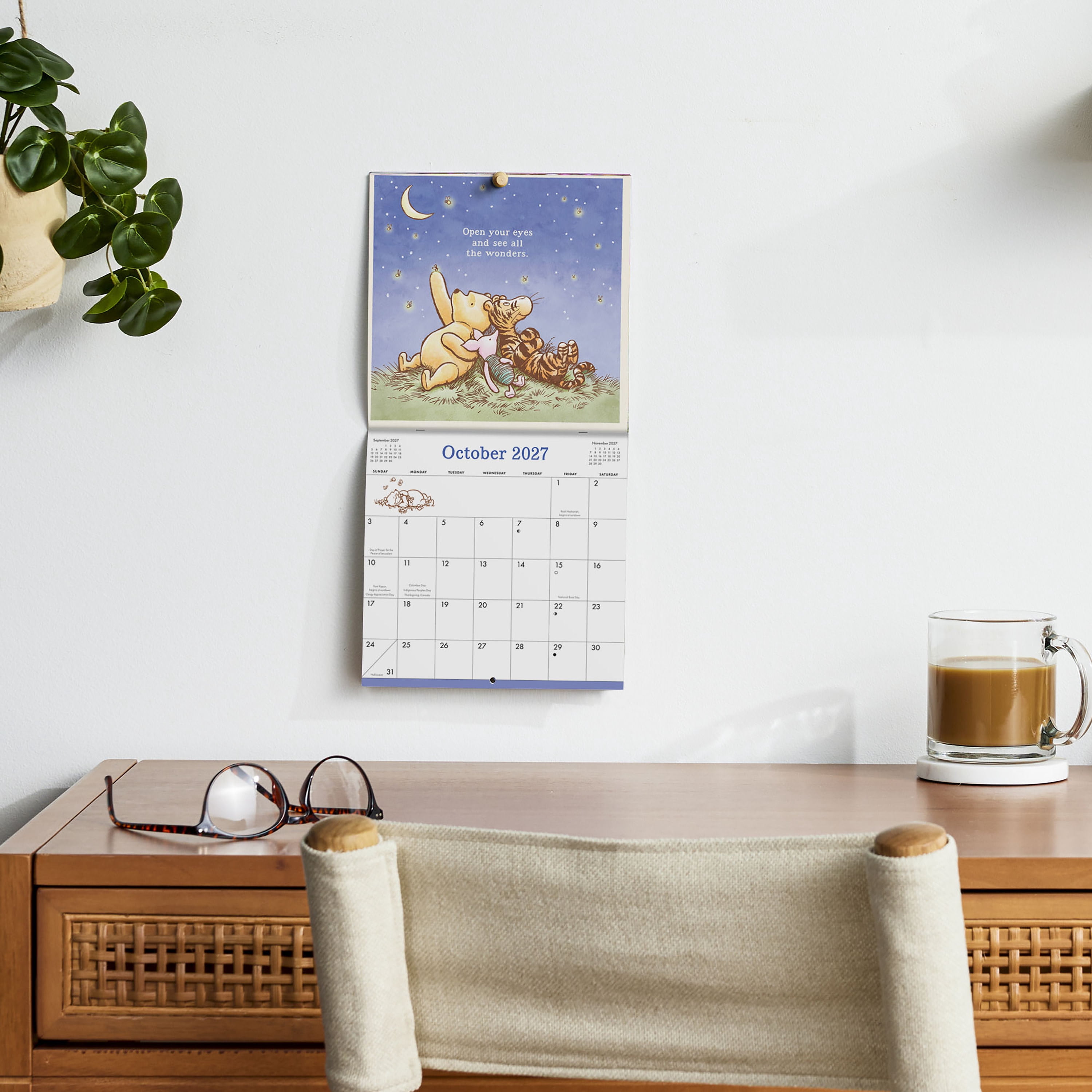 2027 Winnie the Pooh Mini Hanging Wall Calendar 7x7 January-December Gridded