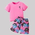 thumbnail image 2 of Yeaiivve Kids Summer Outfits, 2 Piece Palm Tree Print Short Sleeve T-Shirt & Shorts, Comfy Casual Breathable Athletic Sports Set for Boys & Girls 3-12Y, 2 of 7