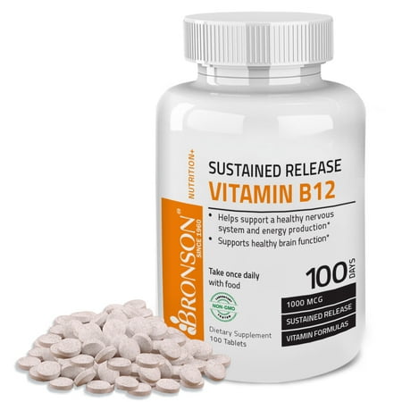 Bronson vitamine B12 à libération prolongée non-OGM, Formule 100 Comprimés Prime