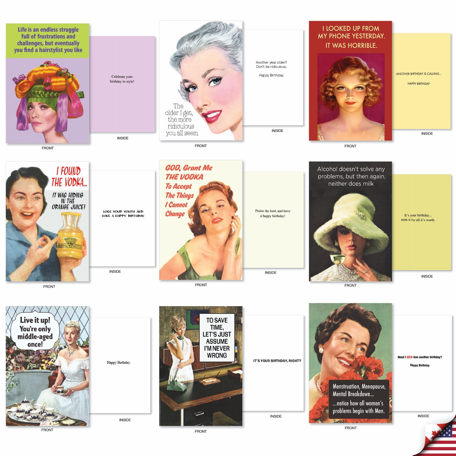 NobleWorks Ephemera Femme Festival - Pack of 36 Birthday Greeting Cards with Envelopes (4.63 x 6.75 Inch) - AC9377BDG-B1x36