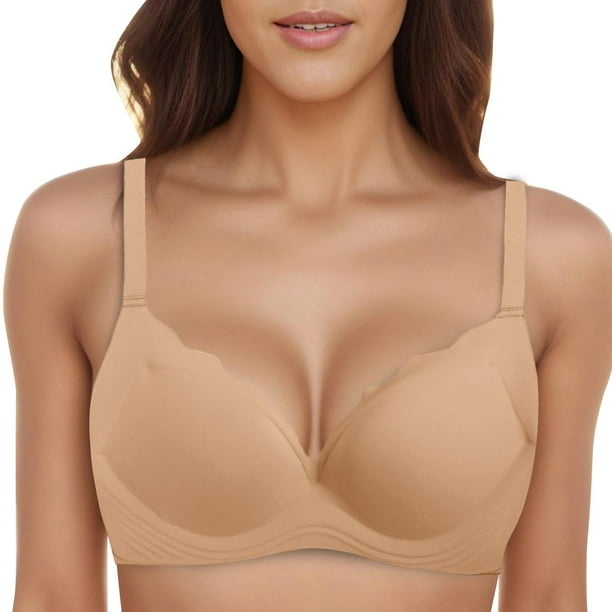 Aayomet Push Up Bras for Women Support Thin Underwear Women's Large Breasts  Show Small Jelly Strips Anti Sagging (Khaki, XL)