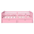 thumbnail image 6 of Bellemave Twin XL Montessori Bed with Storage Drawers and Guardrail, Wood Twin XL Low Profile Floor Bed Frame with Door, Daybed with Fence and Slat Support, Pink, 6 of 7