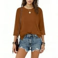 thumbnail image 4 of 3/4 Length Sleeve Tops for Women Crew Neck Solid Shirts Loose Lightweight Tees Business Casual Outfits Fashion Trendy Loungewear Casual Blouses Solid Color Tshirts Brown S, 4 of 9