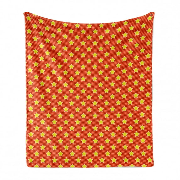 Stars Soft Flannel Fleece Blanket, Repetitive Pop Art Style Polka Dots Comic Cartoon in Vibrant Color Illustration, Cozy Plush for Indoor and Outdoor Use, 50" x 60", Yellow Vermilion, by Ambesonne