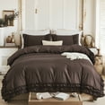 thumbnail image 2 of Dark Brown Ruffle Duvet Cover Set King Size Shabby Chic Bedding Set Ruffled Farmhouse Chocolate Comforter Cover Boho Duvet Cover Set, 2 of 7