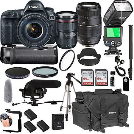 Canon EOS 5D Mark IV With 24-105mm f/4 L IS II USM + Tamron 70-300mm + 128GB Memory + Canon Camera Bag + Pro Battery Bundle + Power Grip + Microphone + TTL SpeedLight + Pro Filters (24pc Bunle)