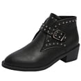 thumbnail image 3 of Onlyshoes Women's Studded Ankle Boots Leather Multiple Buckle Chunky Heel Booties Almond Toe Punk Boot, Gifts for Women Mother Girlfriend, 3 of 8