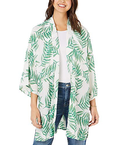 Say What? Juniors' Tropical-Print Kimono (Ivory Leaf, XL) - Walmart.com