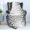 thumbnail image 4 of Black and White Soft Flannel Fleece Blanket, Abstract Design Art Style Graphic Ornamental Twirled Circular Pattern, Cozy Plush for Indoor and Outdoor Use, 70" x 90", Black and White, by Ambesonne, 4 of 5