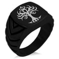 thumbnail image 1 of Stainless Steel Tribal Tree of Life Chevron Pattern Biker Style Polished Ring, 1 of 1