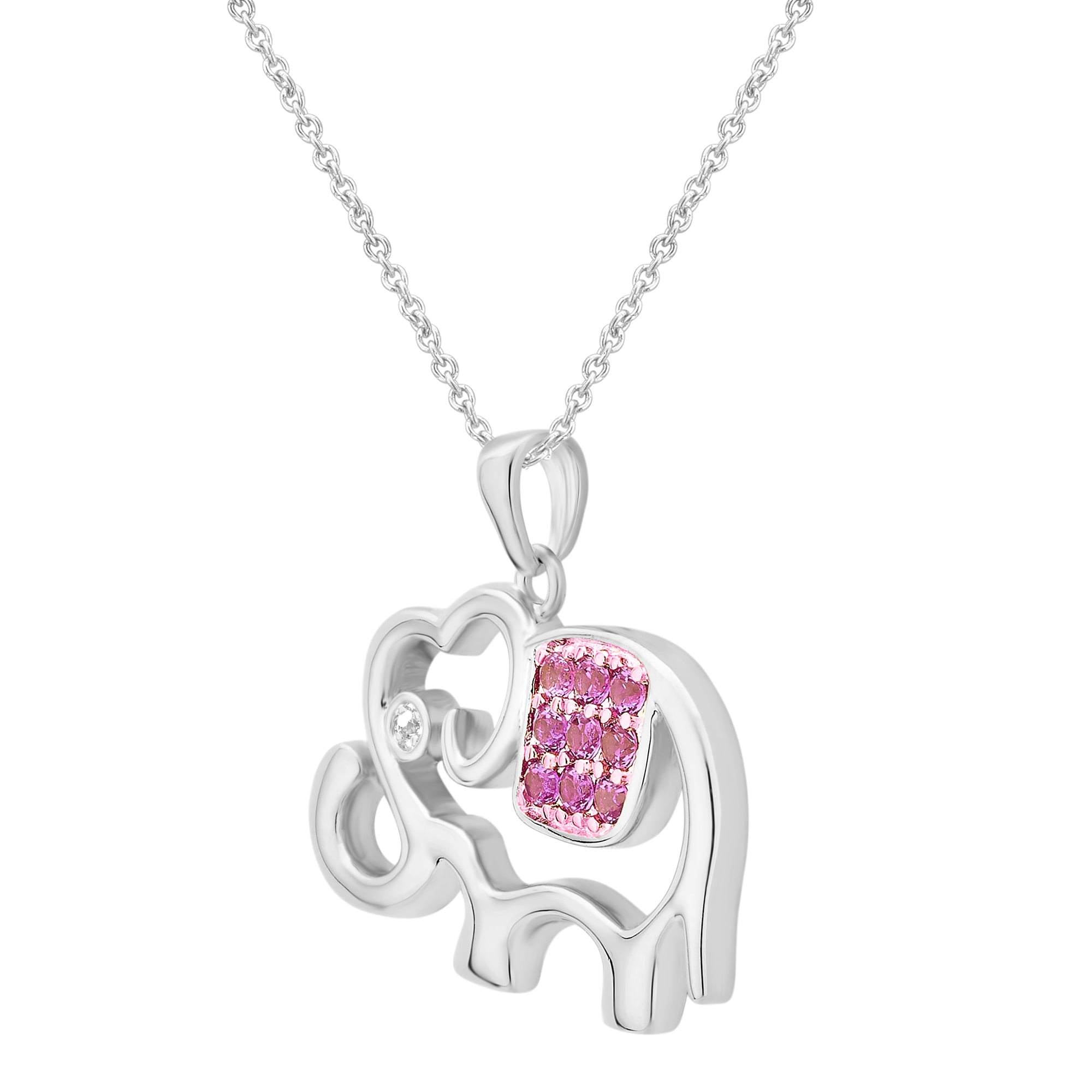 Ruby and White Sapphire Silver tone Elephant Pendent