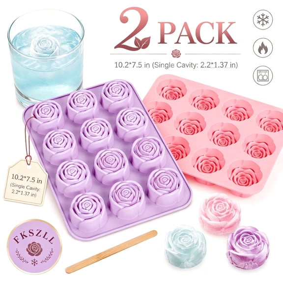 2 Pcs Rose Silicone Mold 24 Cavity Chocolate Candy Flower Ice Cube Tray for Candy Cake Baking Candles Soaps