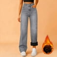 thumbnail image 2 of RQYYD Women's Fleece Lined Jeans Women High Waisted Wide Leg Jeans Winter Fleece Lined Jean Pants, 2 of 7