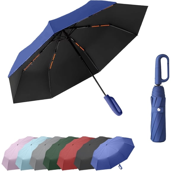 Automatic folding travel umbrella with a rotating carabiner handle/upf 50/uv protection//sun rain/105cm/10 ribs//golf/travel//men women