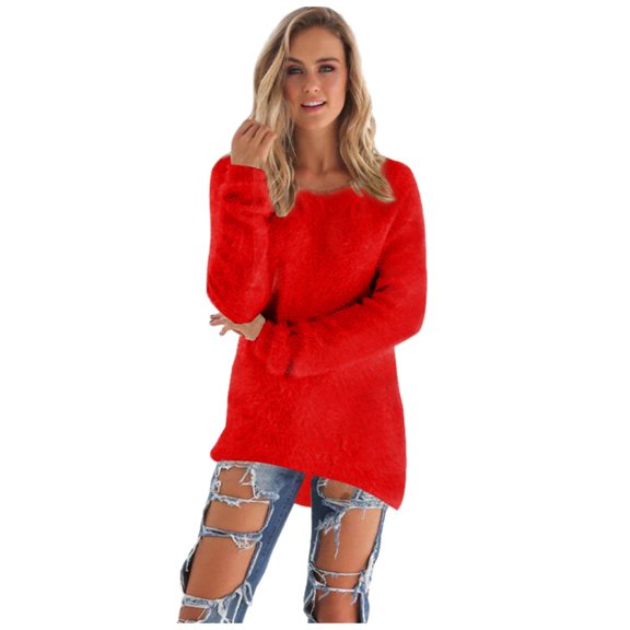 Black and Friday Deals 50% Off Clear! asdoklhq Womens Plus Size Tops Clearance,Womens Casual O-neck Solid Long Sleeve Jumper Sweaters Blouse Tops