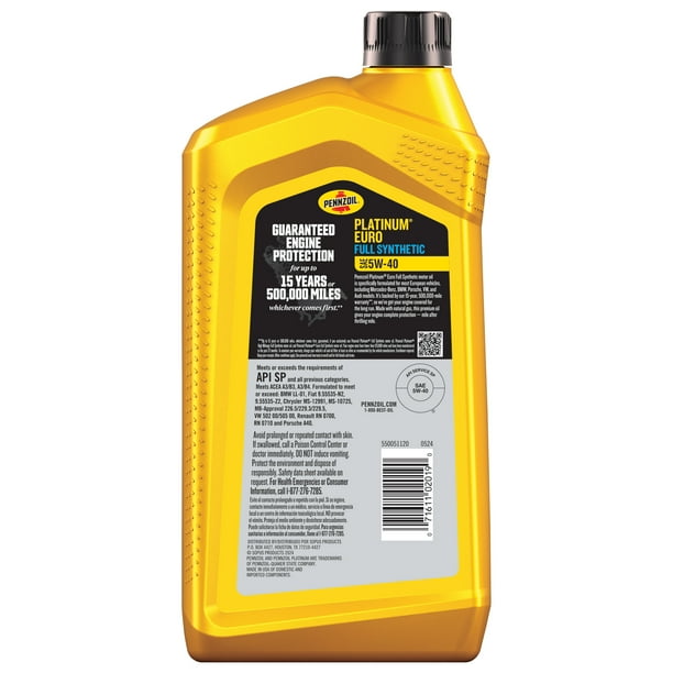 Pennzoil Platinum Euro High Mileage 5W-40 Full Synthetic Engine