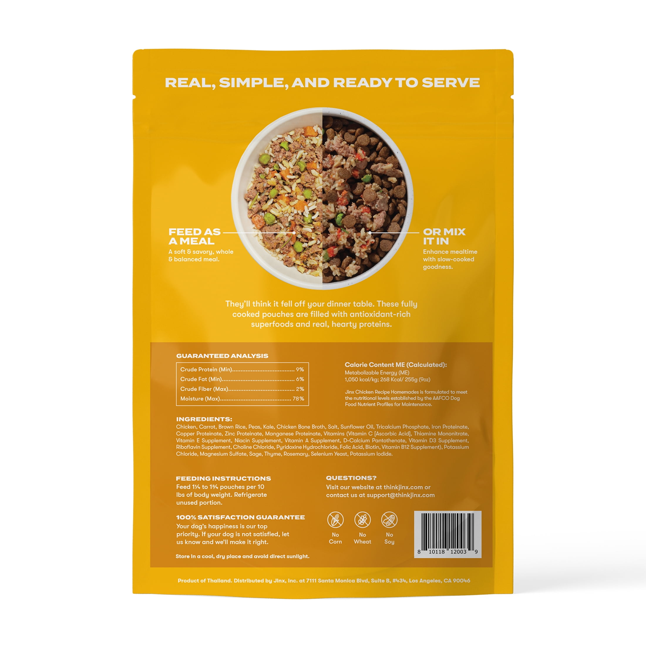 (4 pack) Jinx Homemades Chicken Recipe Wet Natural Dog Food, Whole Grain, 9 oz Pouch
