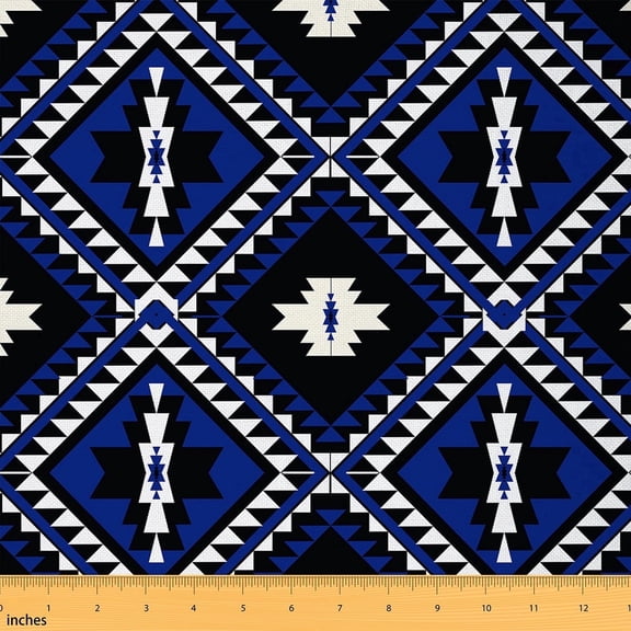 Bohemian Lattice Fabric By The Yard,Baroque Victorian Exotic Upholstery Fabric,Boho Chic Indoor Outdoor Fabric,Vintage Aztec Decorative Fabric,Black Deep Blue,5 Yards