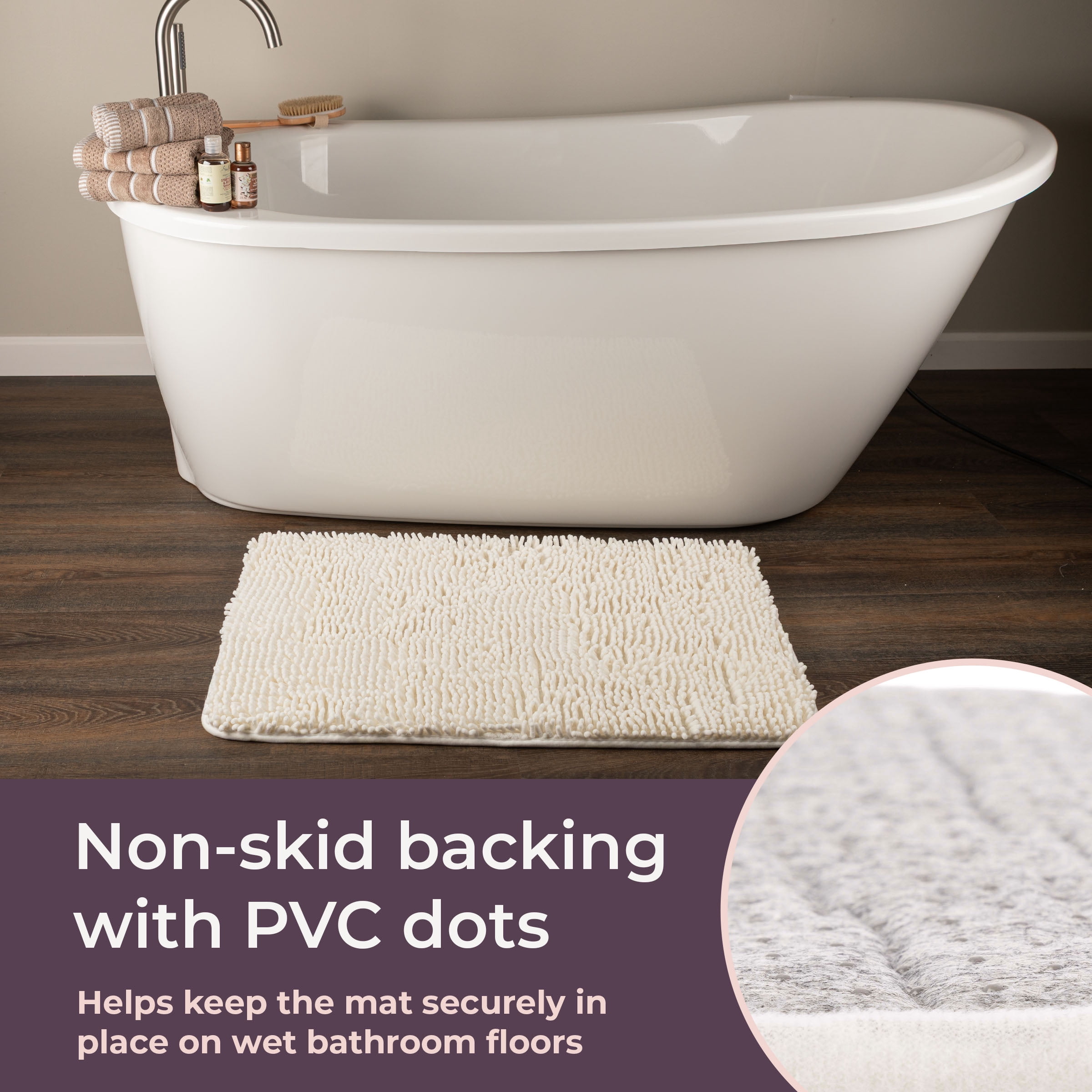 Lavish Home Set of 2 Bathroom Rugs – Chenille Memory Foam Bath Mats, White