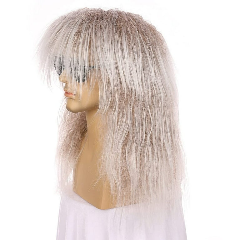 Onedor Men s Long Curly Synthetic Wavy Hair 80s Punk Rock Wig Cosplay Wigs Silver White Walmart