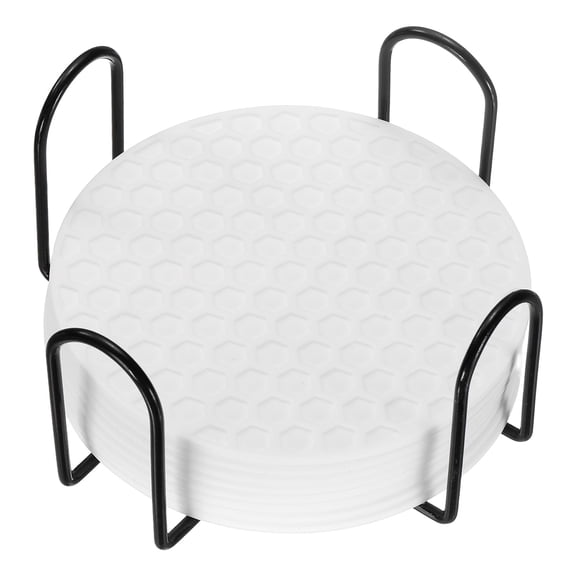 8 Pack Silicone Coasters with Holder, 4 Inch Round Coaster for Drink, White