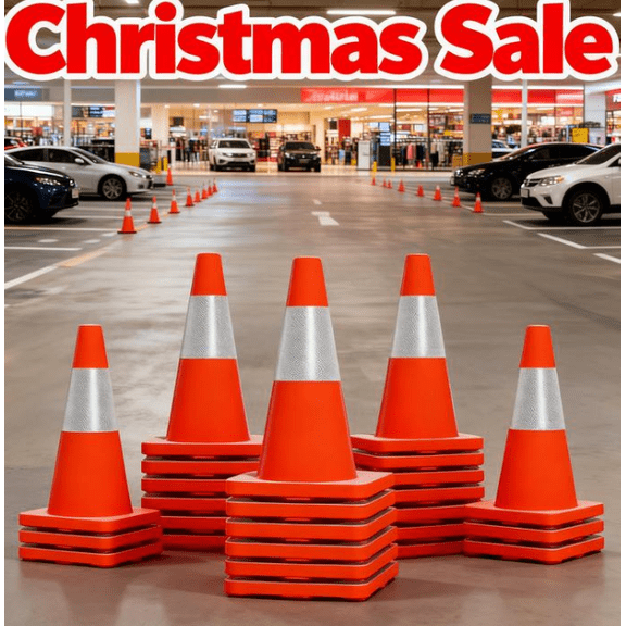 Traffic Safety Cones 18 Inch, Orange Street Cones, Large Road Cones, PVC Traffic Cones Heavy Duty Construction Cone for Parking Lot, Driveway, Construction Events - 20 Pack Highway Cones